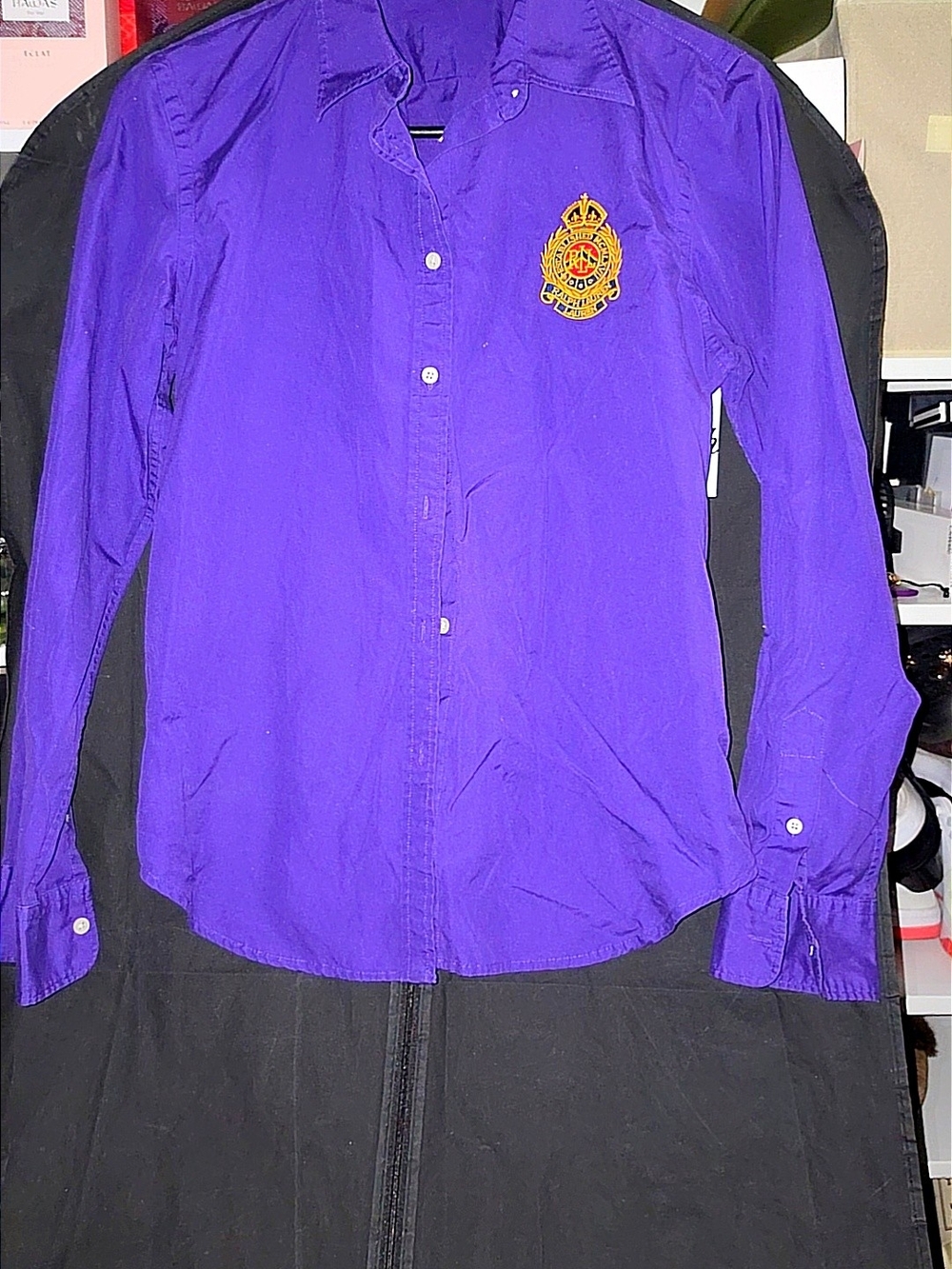 Lauren Ralph Lauren Violet Button-Down Shirt with Embroidered Crest
